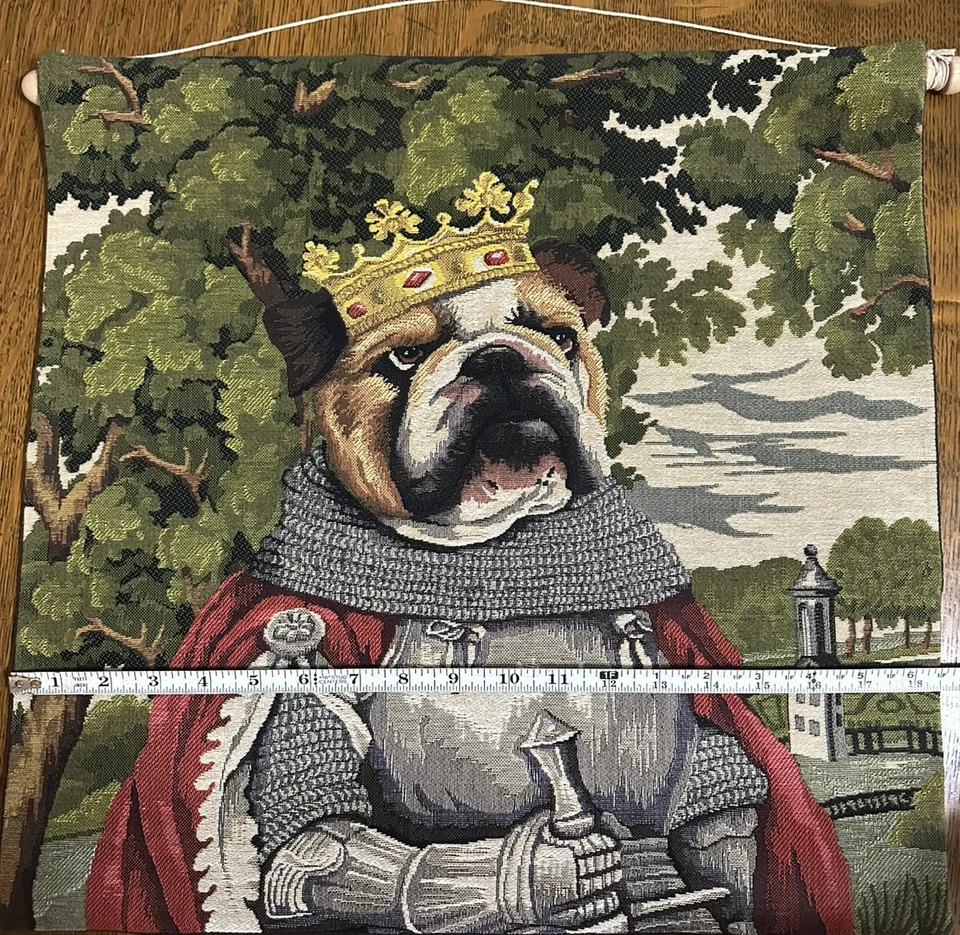 Raro Rei Arthur Cavaleiro Buldogue Inglês Realeza Medieval Tapeçaria Pendurada na Parede - Imagem 4 de 4