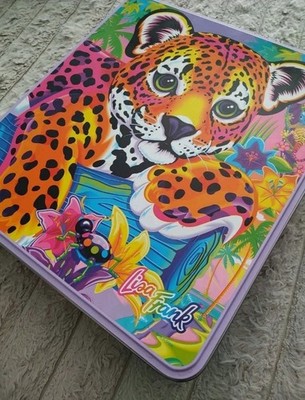 VINTAGE Lisa Frank 90s leopard cub colorful large tin with