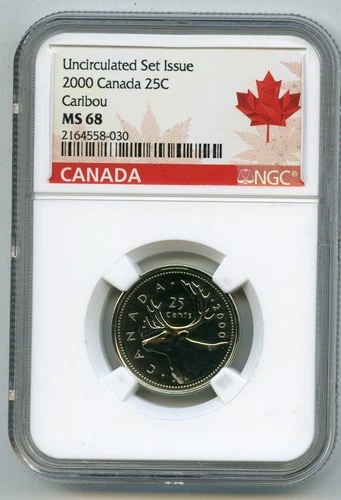 2000 NO ' W ' MINT CANADA 25 CENT NGC MS68 UNC QUARTER DOLLAR