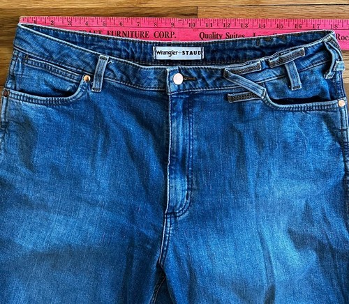 Wrangler + STAUD Jeans The Staud Straight Denim Blue 32x32 Mid Wash - Picture 7 of 8