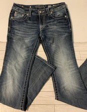 Miss Me Jeans Womens 29 Medium Wash Signature Boot Sequin Flap Pockets Denim