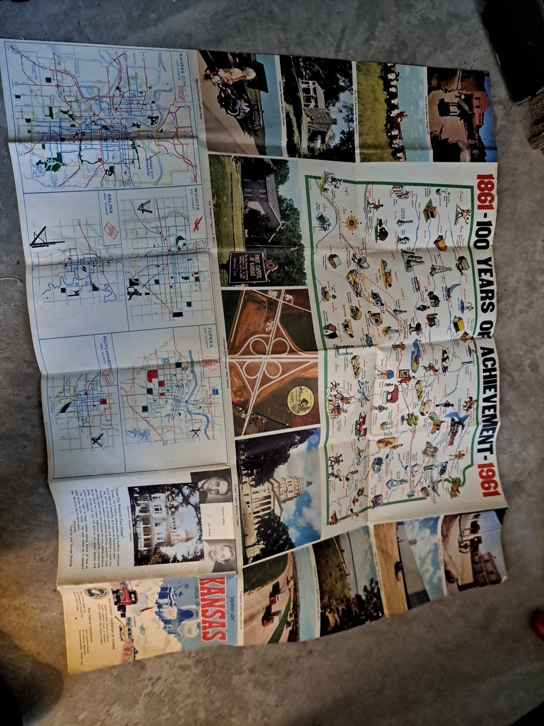 1961 Kansas Centennial (100 Years) Highway Map Official Centennial