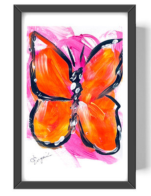 Guajardo Art: Monarch Hot Pink Butterfly 9X6 Paper Abstract Neo Expressionism