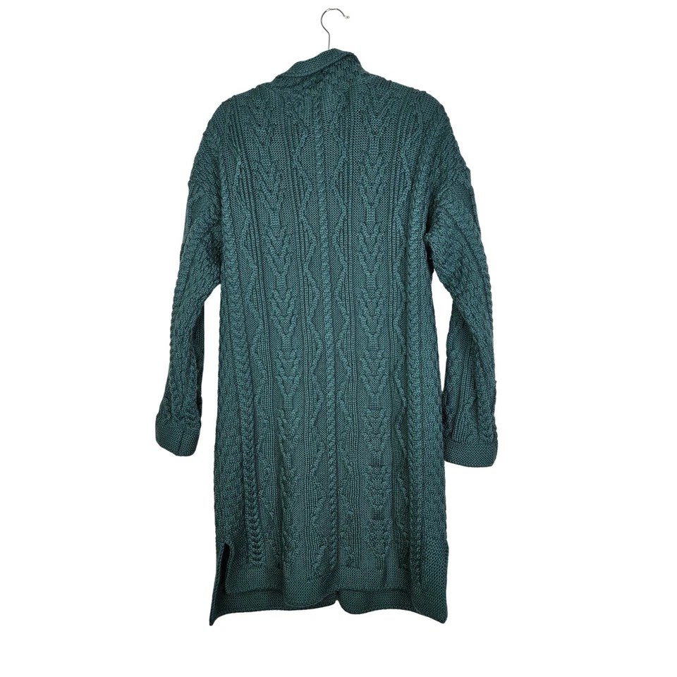 Aran Crafts S Merino Wool Dark Forest Green Long Sweater Cardigan Coat Irish - Image 2 of 3