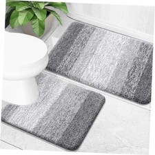 Micorfiber Bathroom Rug Set 2 Piece, Soft Absorbent Bath Mats, Grey