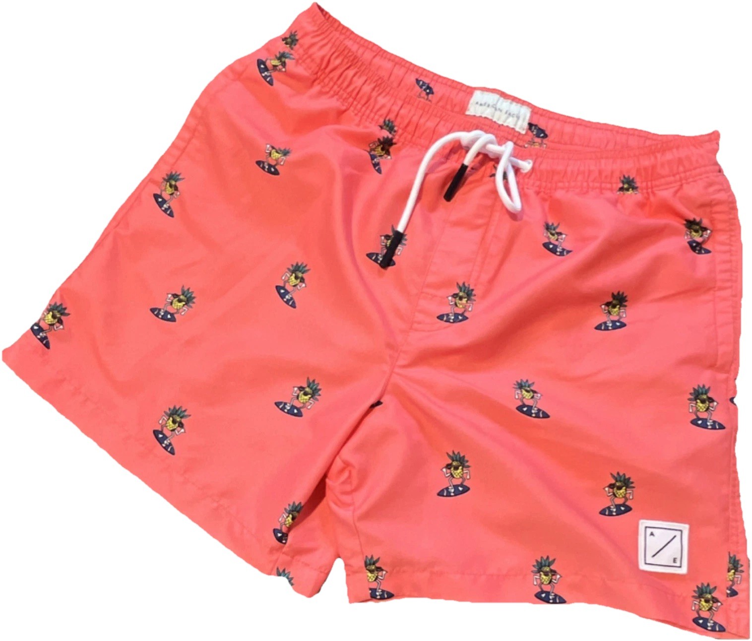 American Eagle Outfitters orange  Pineapple Print Men's Swim Trunks M Drawstring