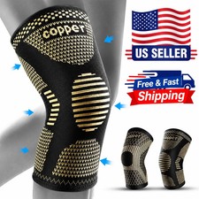 2x Knee Sleeves Copper Silver Compression Brace Support Sport Joint Injury Pain