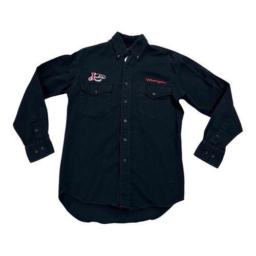 Wrangler Western Justin Boots Shirt Men Size S Rodeo Button up Black Vintage - Picture 2 of 9