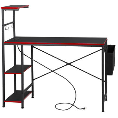 44'' Corner Computer Desk 4 Tiers Storage Shelves Home Office Desk w/ LED Lights