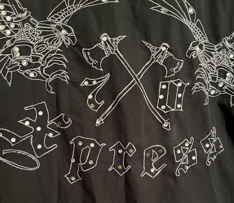 Bklyn Express Shirt Men's XL Rhinestone Eagle Tomahawk Axe Embr Black