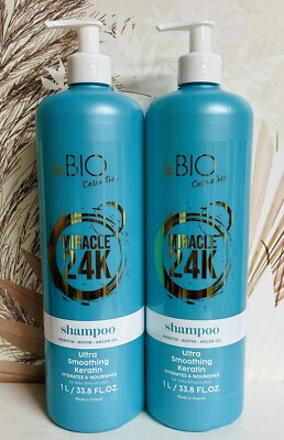 2-Pack Bio Cosmetics ~ Ultra Smoothing Shampoo with Keratin, Biotin & Argan Oil 