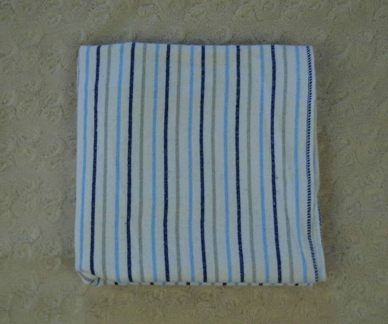 Just Born Stripes Baby Receiving Blanket White Blue Gray Flannel Cotton Thin