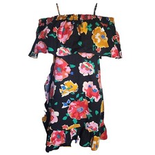 Who What Wear Dress Womens Small Black Red Floral Off Shoulder Tropical Resort
