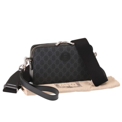 グッチ クロスボディバッグ 703468 92THF 1000 ブラック GUCCI Shoulder Bag Men GG Supreme Canvas Interlocking G