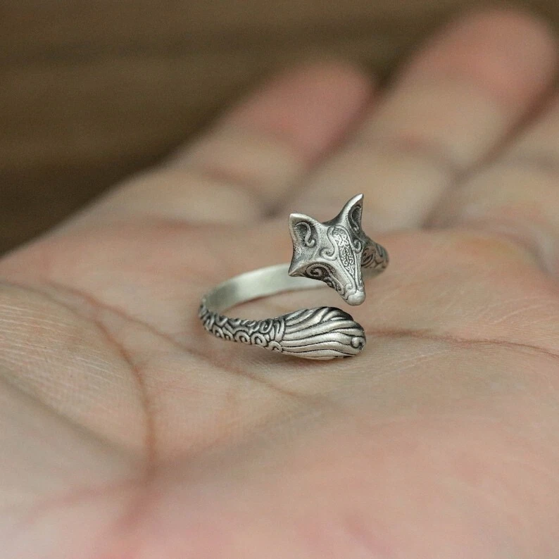 Silver Fox Ring | Adjustable Animal Jewelry | Viking Norse Mythology Gift - Image 2 of 4
