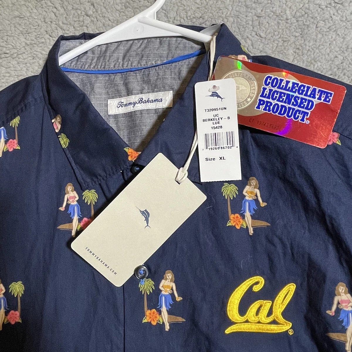 Tommy Bahama Collegiate Series UC Berkeley Camp Shirt Blue Mens Size XL NWT 145