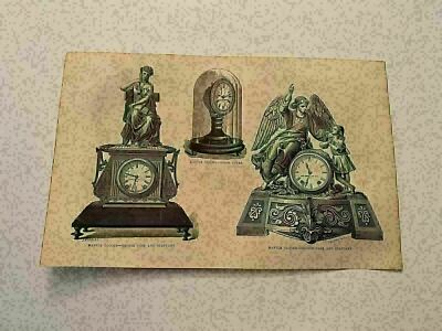 #ad KP109 View of Mantle Clocks Bronze Statuary Sun Dial Hour Glass 1872 Engraving $9.95