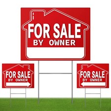 For Sale By Owner Yard Sign 3 Pack , 18" X 14" Double-Sided Yard Signs with ...