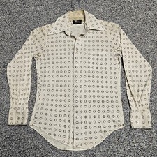 Vintage 70's Men's Towncraft Button Up Knit Shirt Size 15 Multicolor Print