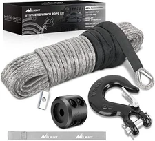 Nilight Synthetic Winch Rope Kit 3/16 Inch x 50 Feet 6000 lbs Winch Cable Line