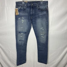 POLO RALPH LAUREN Sullivan Slim Fit Distressed Denim Jeans Mens 34x34 Patchwork