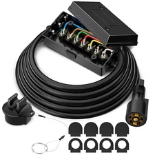 MICTUNING 8ft Trailer Cord, 7 Way Plug Inline Junction Box Wiring Harness Kit US