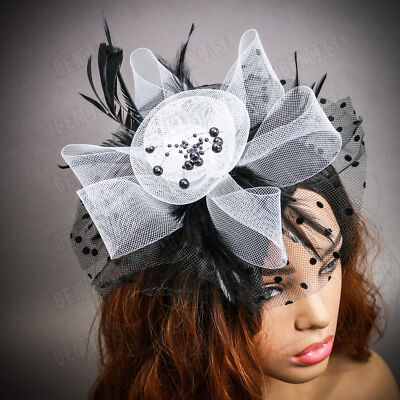 Fascinator Feathers Dot White Black Mesh Races Woman  display picture 3