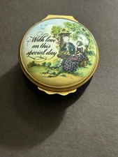 Bilston Battersea Enamel Trinket Box  ~ BLUE"  Excellent Condition. 2” Diameter