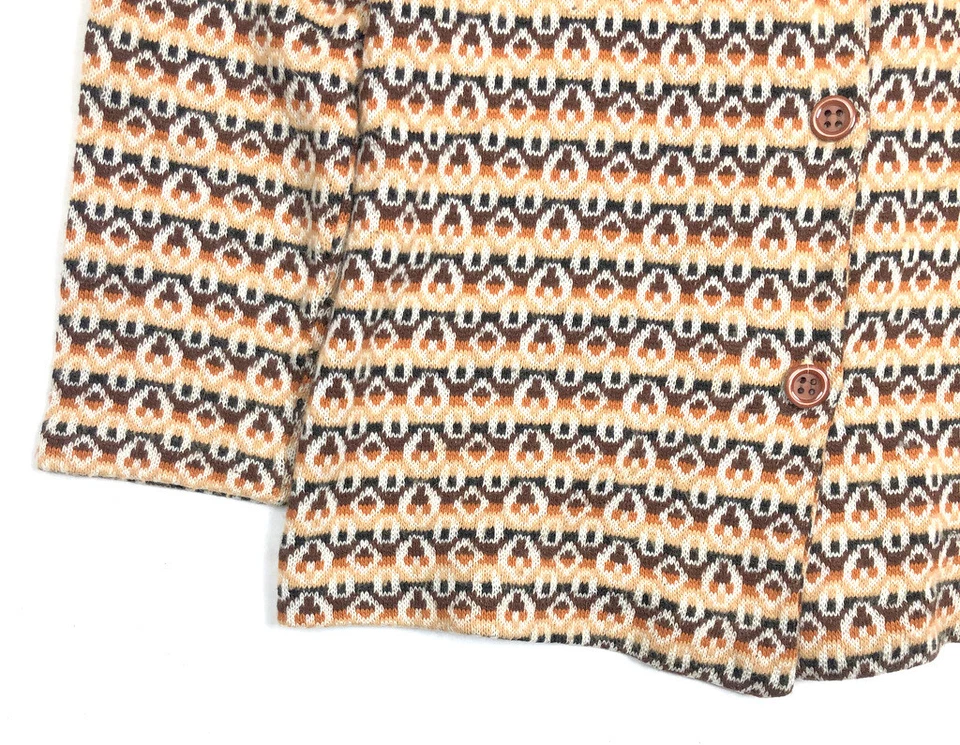 Vintage 1960s Fashion Wagon Womens Cardigan Sweater Retro Print Orange Brown Top - Image 4 of 4