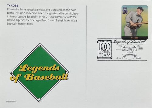 USPS Postal Card UX340 Baseball Legends Ty Cobb Georgia Peach Detroit Tigers  - Picture 1 of 2