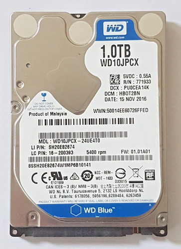 1 TB SATA Western Digital Blue WD10JPCX-24UE4T0 5400 RPM 8MB HDD 2.5" Festplatte