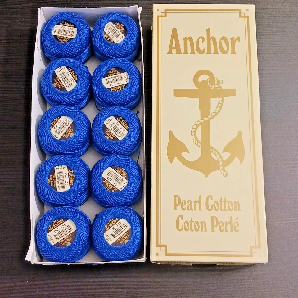 Anchor Cotton Pearl Thread Size 8 Box of 10 pc New Royal Blue Made In Germany - Image 2 of 4