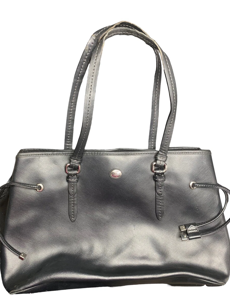 Coach F29362 Peyton Black Coated Leather Carryall Bag Purse Shoulder Tote Large