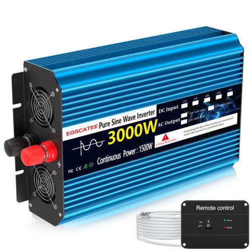 1500W 3000W Pure Sine Wave Power Inverter 12V to 240V Converter RV Truck Remote - Picture 2 of 8