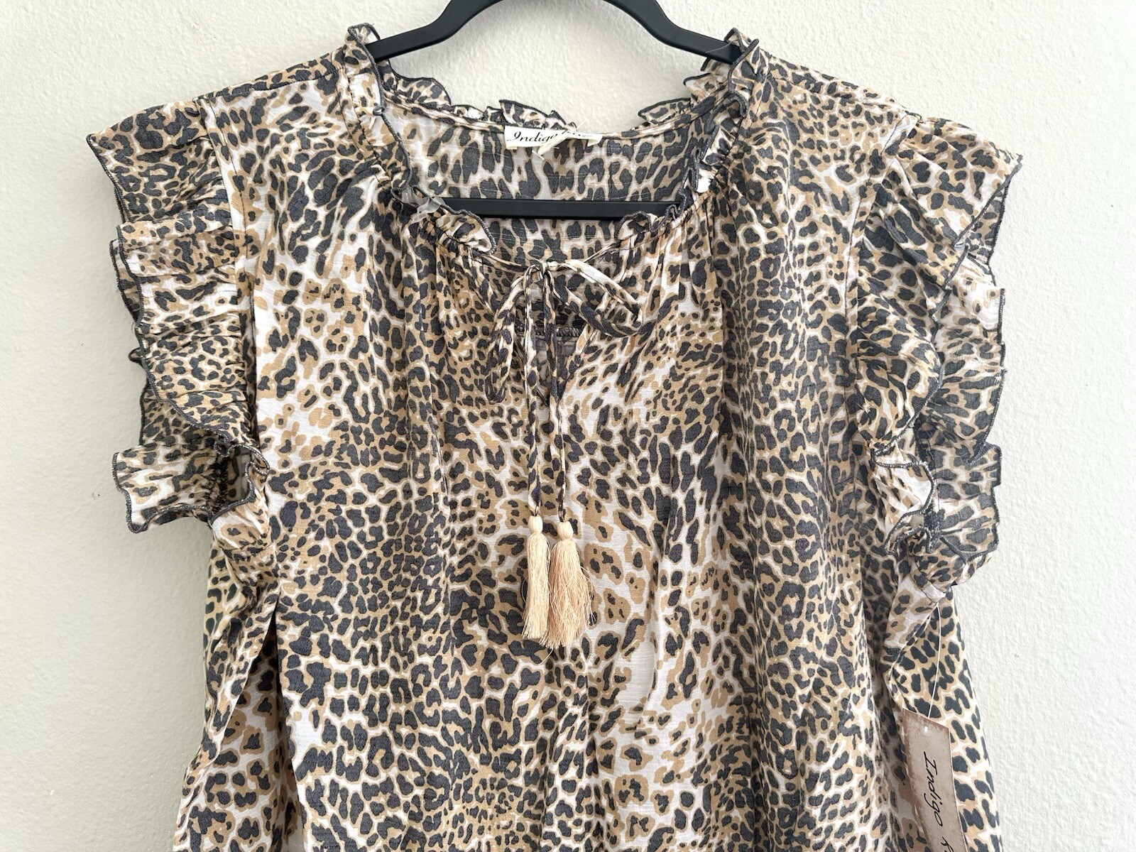 Indigo Rose Woven Boho Peasant Top Blouse Boho Shirt Leopard Animal Skin Plus 2X