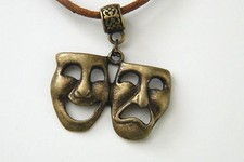 Comedy Tragedy Masks Necklace THESPIAN Bronze Drama Theater Faces 18"-20" NEW 
