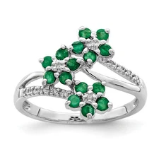Silver  3 Flower Emerald and Diamond Ring QR6380E