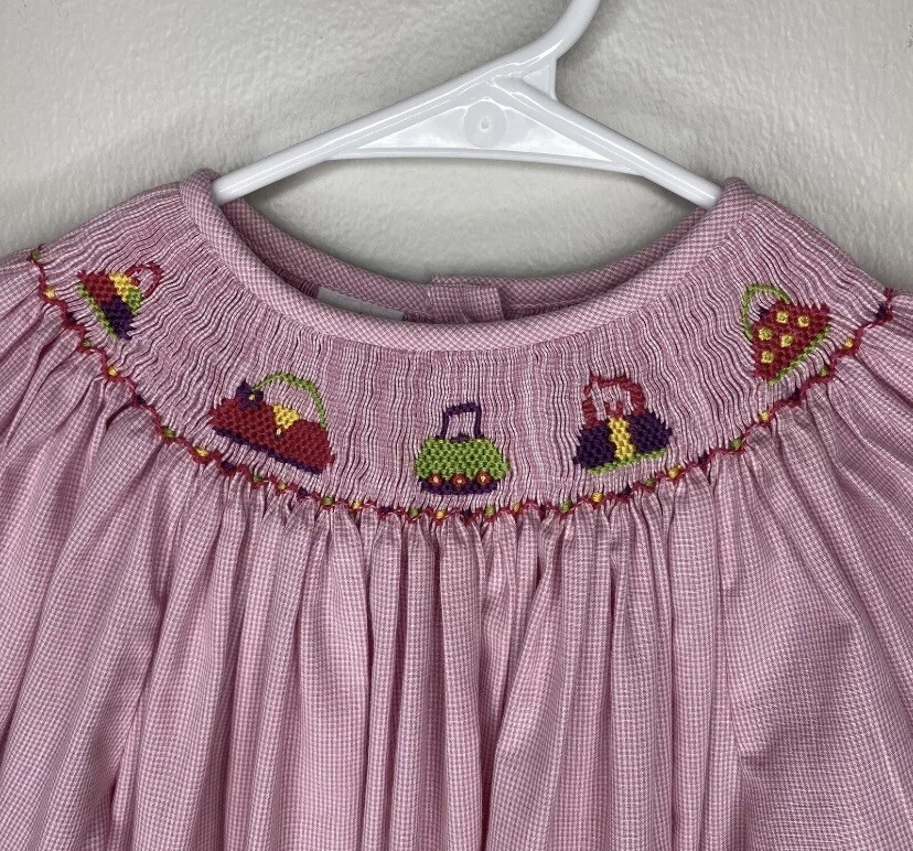 Amanda Remembered Pink Gingham Long Sleeve Bishop Dress Purses Smock Size 6X - Image 2 of 4