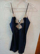 Vintage Val Mode Lingerie Navy Blue Slip Nightgown  Size L