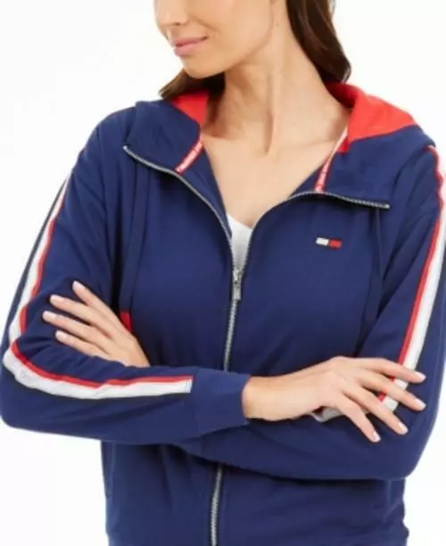 MSRP 70 Tommy Hilfiger Sport Drop Shoulder Zip Hoodie Blue Size XS