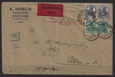 I254) Deutsches Reich Germania Eilboten Beleg Express Saulgau nach Ulm