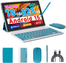 Tablet Android 15, 10 Inch Tablet 18GB RAM 128GB ROM 2TB Expandable, 2.0Ghz Quad