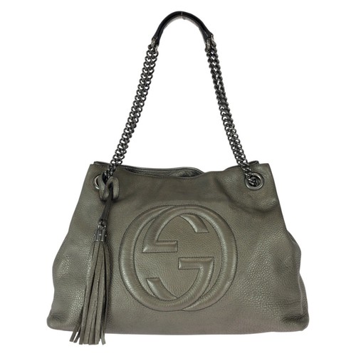 GUCCI Soho Tassel 308982 ChainShoulder Bag Gray Gunmetal Hardware leather GG