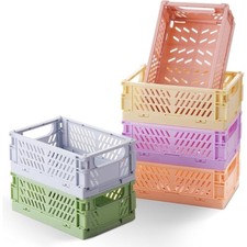 6-Pack Small Pastel Plastic Storage Baskets, Collapsible Crates for Organizing,