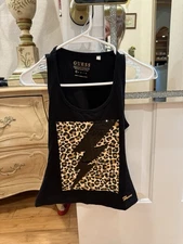 NWOT Guess Sz XS Black Leopard Lightning Bolt Tank Top