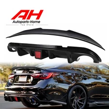 Glossy Black Rear Bumper Diffuser & Rear Spoiler For 2014-2017 Infiniti Q50