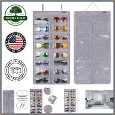 Felt Sunglasses Holder with 16 Slots and Transparent Dust Cover for Protection