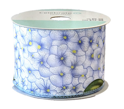 Celebrate It Easter Wire Ribbon, Blue Flowers, 2.5 in x 20 feet New