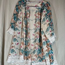 Floral Crochet Lace Trim Kimono Cardigan Open Front Boho Festival Wrap Cream