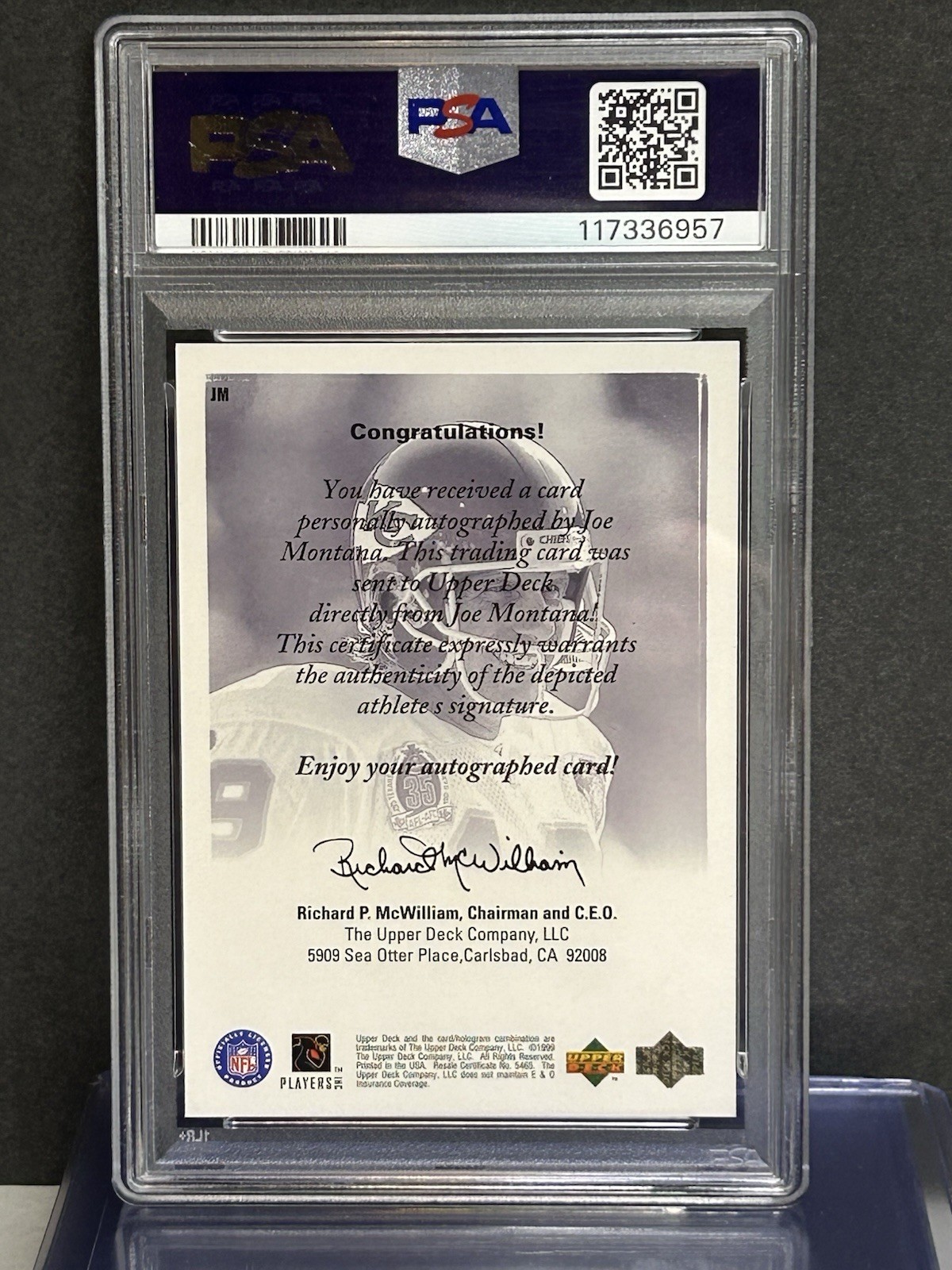 1999 Upper Deck Authentics JOE MONTANA Auto 🔥 PSA 9 AUTO 9 🏈 49ers HOF RARE view 4